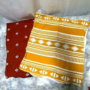 2 - 18” Boho Woven Nook Pillow Case Covers Burnt Orange Yellow Fall